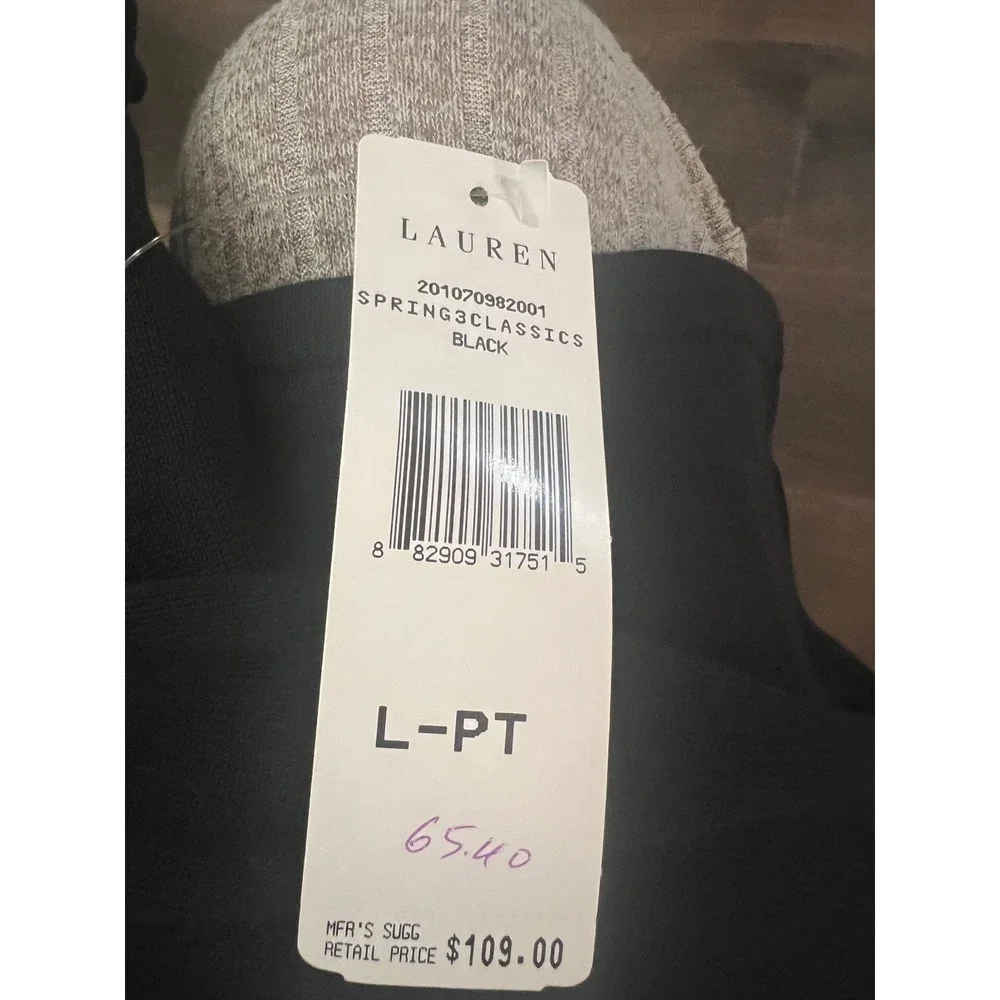 Lauren Ralph Lauren Petite Black Ruffle V-Neck Cotton Knit Sweater Top L-PT NWT - Picture 3 of 3